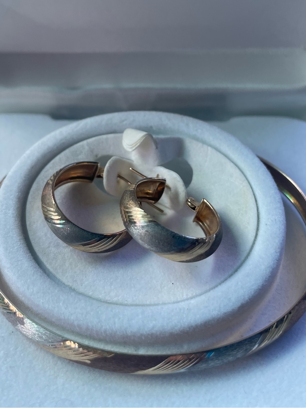 Two-Tone 10Kt Gold Hoop Earrings and Bangle Vintage Set